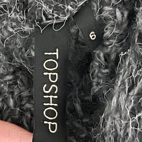 🌺 TopShop Buttoned Mock Neck Cap Sleeve Cardigan Knit Sweater Size 6 Neutral - Picture 8 of 11